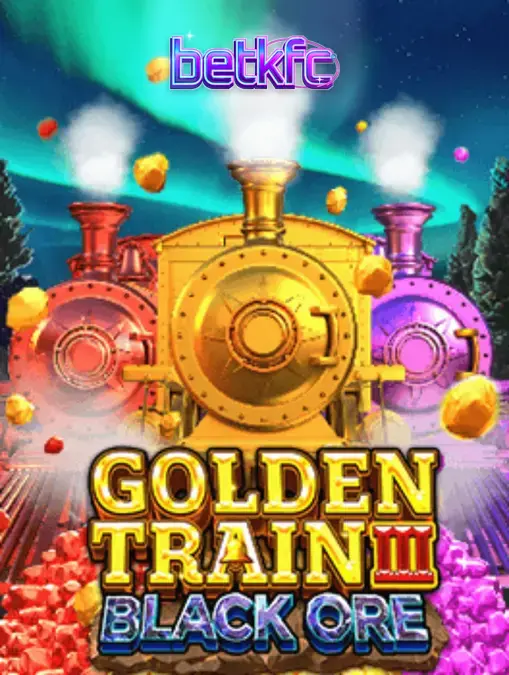 Cena de jogo do slot Golden Train III: Black Ore com locomotivas e símbolos de mineração